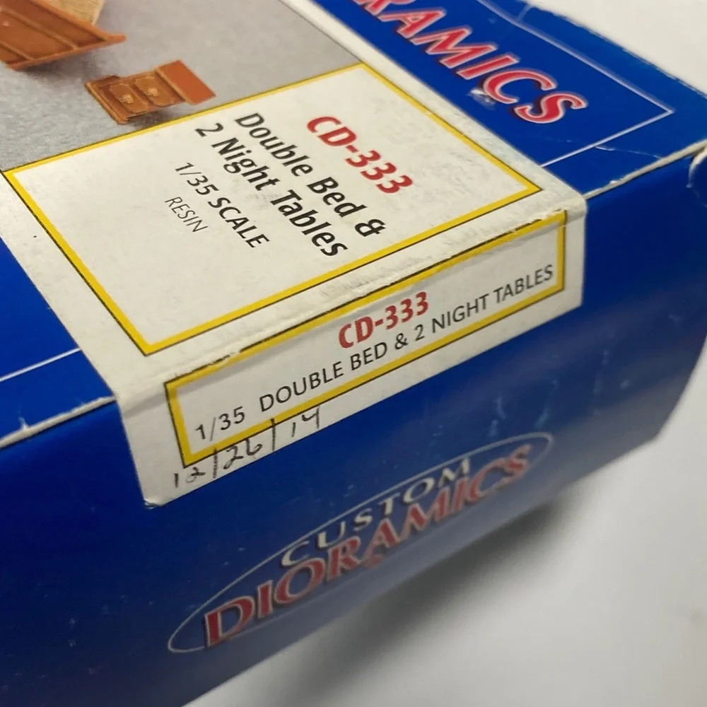 Custom Dioramics kit # CD-333, double bed and 2 night tables, 1/35 scale, sealed